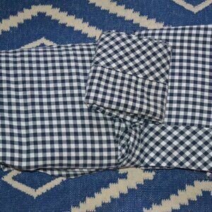 3 pc set Pottery Barn Navy Blue/White Gingham Check QUEEN Sheets: FLAT, FITTED,